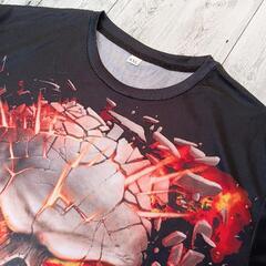 新品 半袖 Tシャツ メンズ ブラック 3XL 4L スカル ドクロ 夏 サマー オシャレ カッコイイ 両面プリント 派手Tシャツ 大きいサイズの画像