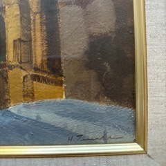 田中拡和　塔の見える小道　油絵の画像