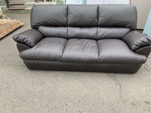 美原店　３人掛けソファ　レザー　背もたれ脱着式タイプソファ