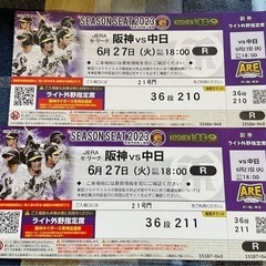 阪神vs中日 甲子園チケット6/27