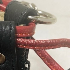 JRA認定品 シャークレザー 巾着 ショルダーバッグ 黒×赤の画像