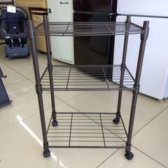 HJ515【中古】3段スチールラック ブラウン キャスター付き