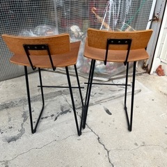 ハイチェア 2脚 セット 木 アイアン バーチェアの画像