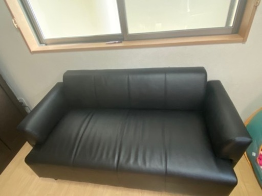 中古品 IKEA HEMLINGBY 合成皮革2人掛けソファ
