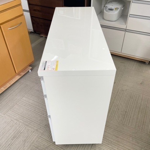 【美品‼️】パモウナ 120cm幅キッチンカウンター 食器棚 収納家具 鏡面仕上げホワイト♪