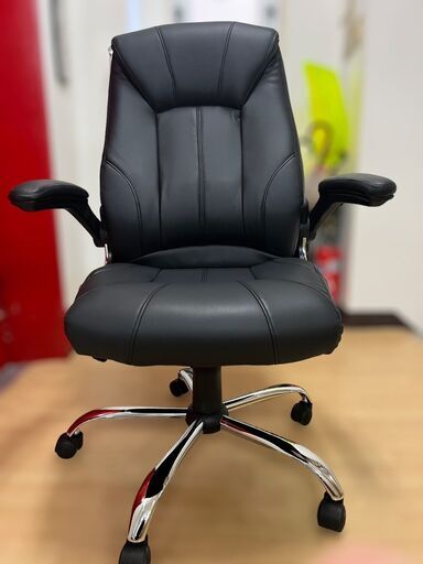 【レガストック江東店】 アイリスプラザ オフィスチェア レザー調 可動式 アームレスト 肉厚 クッション ブラック HLC-0805 ①