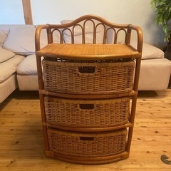 ラタン チェスト 3段 籐 アンティーク レトロ 収納 棚 昭和レトロ