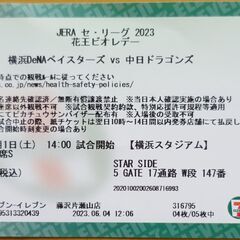 横浜DeNAベイスターズvs中日ドラゴンズ　内野席Ｓ 二枚連番