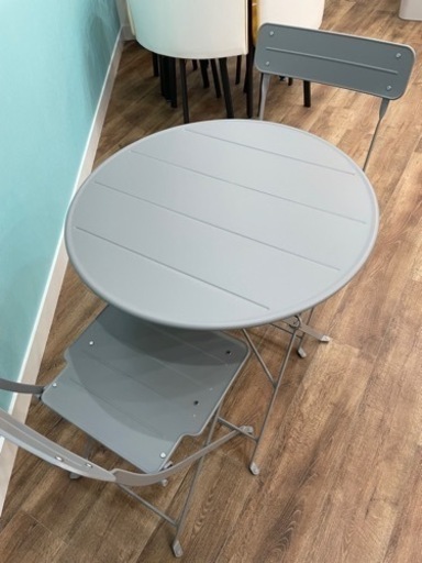 IKEA スチール　テーブル　チェア2脚（グレー）セット