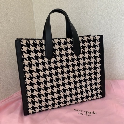 Kate spadeマンハッタンハウンドトゥースラージ　トートバッグ　千鳥格子