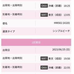 最終値下げ片道2500円！往復航空券（6/24那覇空港発→成田空...