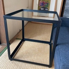 アイアン調　サイドテーブル(上板　ガラス)