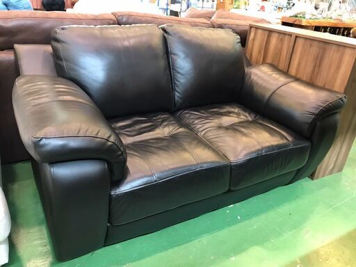【愛品館八千代店】2人掛本革ソファ　黒