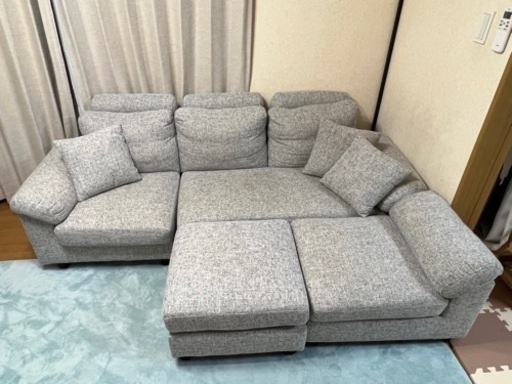 カウチソファ3人掛け ソファ ヘッドレスポケットコイルソファー オットマン付