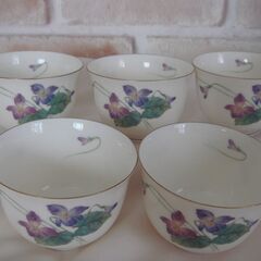 無料で差し上げます。庫山窯　前畑陶器　花　煎茶揃　湯呑　5客セット