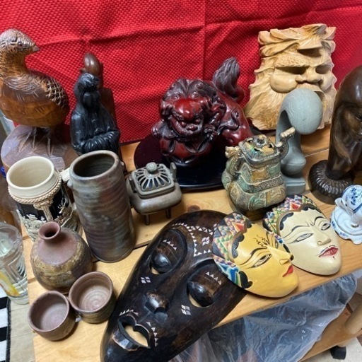 ヒ(決まりました)置物 アンティーク お面 骨董品 色々