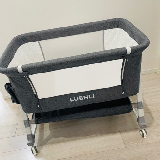 美品☆ベビーベッド☆添い寝 折りたたみ ハイローベッド 高さ5段調節可能 通気性