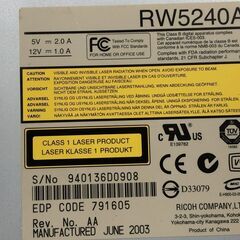 内蔵光学ドライブ RICHO RW5240A（DVD+RW／CD-RW）【動作品】の画像
