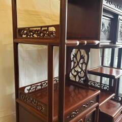 本唐木 高級茶棚 透し彫り 飾棚 違い棚 茶箪笥 茶タンス無垢材 唐