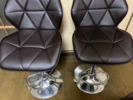 昇降 回転 肉厚クッション PU 背もたれ付き ブラック 2脚セット