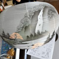 新品同様　盆提灯　絹張　山水　置き型　桂林　の画像