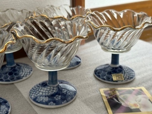 【お取引き済】三洋陶器　龍峰窯　祥瑞　 ガラスデザートカップ　５客