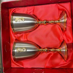 リサイクルショップどりーむ荒田店　No7435 ミニワイングラスセット　ドラゴンピューター　DORAGON　PEWTER　シンガポール産　高級グラス　定価約７０００円　の画像