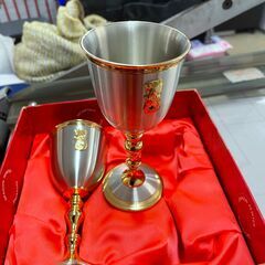 リサイクルショップどりーむ荒田店　No7435 ミニワイングラスセット　ドラゴンピューター　DORAGON　PEWTER　シンガポール産　高級グラス　定価約７０００円　の画像