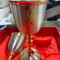 リサイクルショップどりーむ荒田店　No7435 ミニワイングラスセット　ドラゴンピューター　DORAGON　PEWTER　シンガポール産　高級グラス　定価約７０００円　の画像