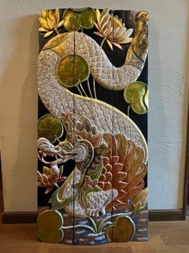 龍のレリーフ 白龍 白竜 ドラゴン 浮き彫 壁掛け 特大 絵 アジアン雑貨 バリ