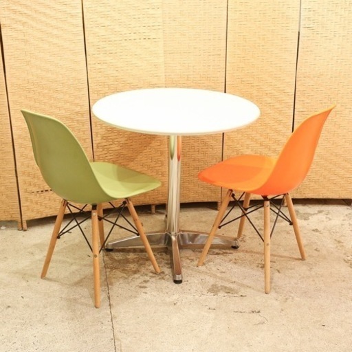 （調整中）１ダイニングセット　シェルチェア　ラウンドテーブル　2人掛け　3点　セット　ダイニングテーブル　ダイニングチェア　シェルサイドチェア