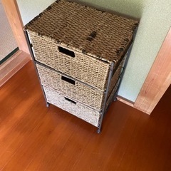 アイアン　アジアン　麻紐　収納棚　3段チェスト　茶色　ベージュ