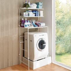 ランドリーラック 洗濯機ラック 32cmまでの段差対応 棚3段