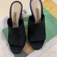 ZARA BASIC 36サイズ　クリアヒールミュール　黒の画像