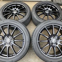 お値打ち18インチ中古タイヤホイール4本セット 艶ありブラック☆225/45R18 8分山付き エスティマ マークX クラウン MPV プリウスαなど
