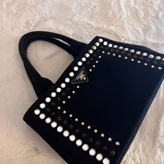 大幅値下げ【PRADA】プラダハンドバッグカナパビジューデニム黒