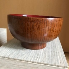 ① 天然木　汁椀　うるし塗　内朱　5客セット　『 特撰　御汁椀 』　★未使用品★の画像