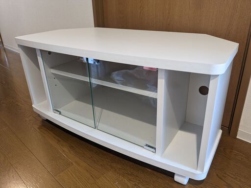 コーナーテレビ台 テレビ台 ガラス 扉付き 棚付き 収納 キャスター付き