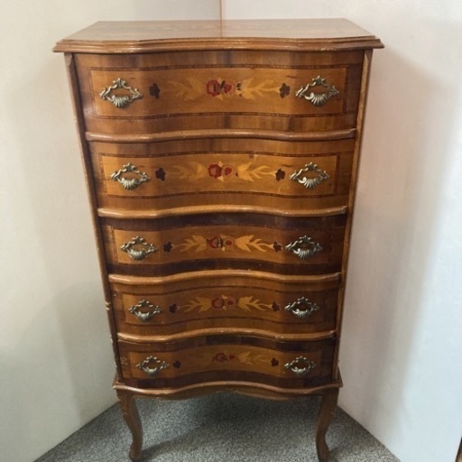 イタリア製 5段チェスト 収納家具 引き出し タンス アンティーク レトロ 猫脚 状態込み 中古