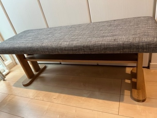 美品　木製 ベンチチェア グレーファブリック 北欧 オーク材