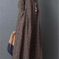 【新品】 綿麻ワンピース レディース ロングワンピース マキシワンピース Aラインワンピース 花柄ワンピース 体型カバー 長袖 ゆったり 復古 ナチュラル 着痩せ の画像