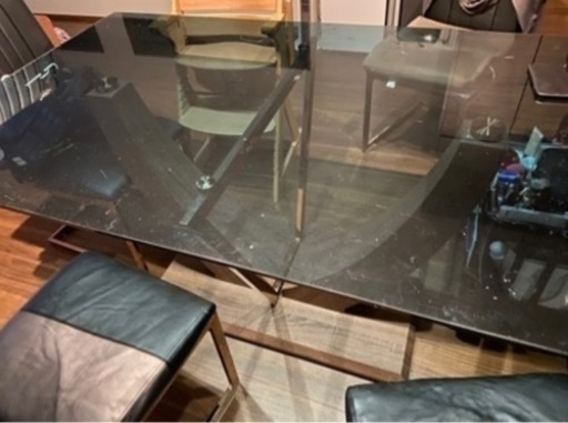 170×100×72cm ダイニングテーブルセット　定価15万！ブラックガラス天板　6人用