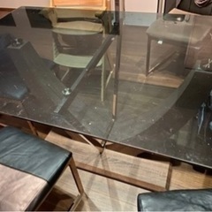 170×100×72cm ダイニングテーブルセット　定価15万！ブラックガラス天板　6人用の画像