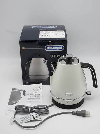 ss5171　デロンギ　電気ケトル　KBI1200J-W　ホワイト　1L　取扱説明書付き　De'Longhi　Distinta　ディスティンタコレクション　白　元箱入り　湯沸かし　やかん　オシャレ家電　キッチン家電　インテリア