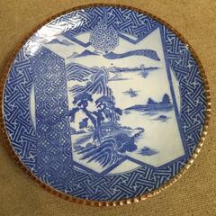 伊万里焼　印判染付大皿 イゲ皿　34.5㎝/31㎝　2枚セットの画像