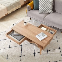 【価格応相談】LOWYA リビングテーブル ローデスク 引き出し付き 収納付き 無垢脚 ローテーブル センターテーブルの画像