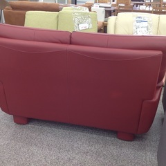 2人掛けソファ】2人掛けソファ 馬場家具 合成皮革 本革:ワインレッド