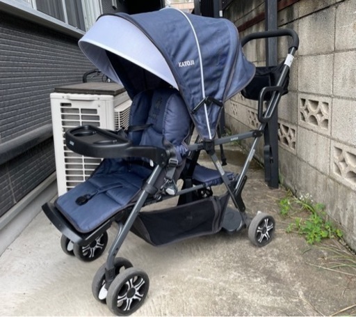 カトージ　2人でゴー　2人乗りベビーカー　レインカバー付き
