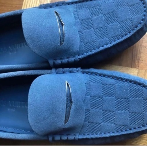付属品あり　ルイヴィトン　ダミエ　ブルー　ベロア　ドライビングシューズ　ローファー