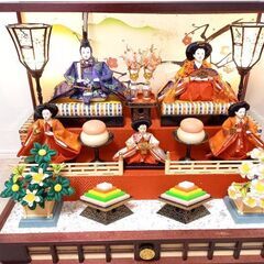 【雛人形】箱形／五人飾り／ぼんぼり点灯／オルゴール付き